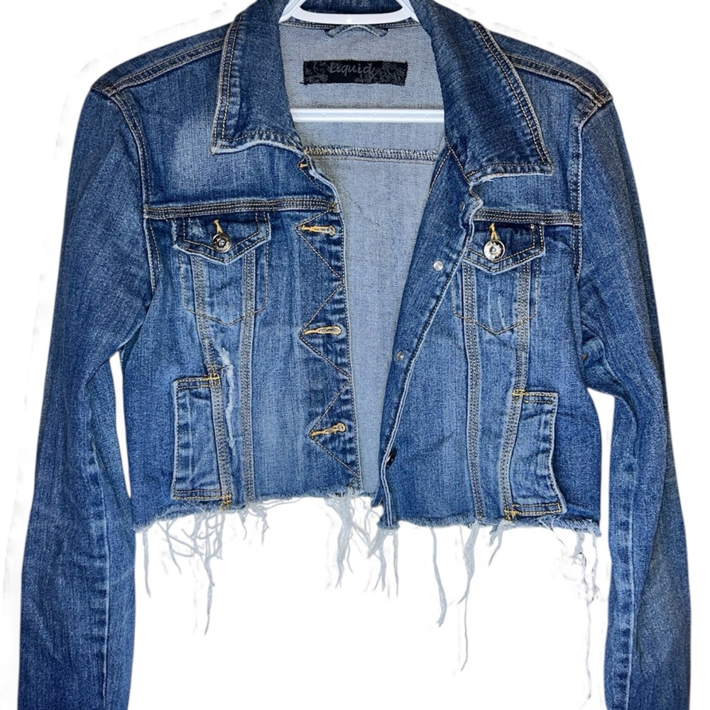 Distressed Blue Denim Cropped Jacket